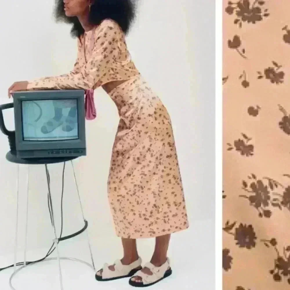 ZARA Flower Print Skirt and Cropped Top Set